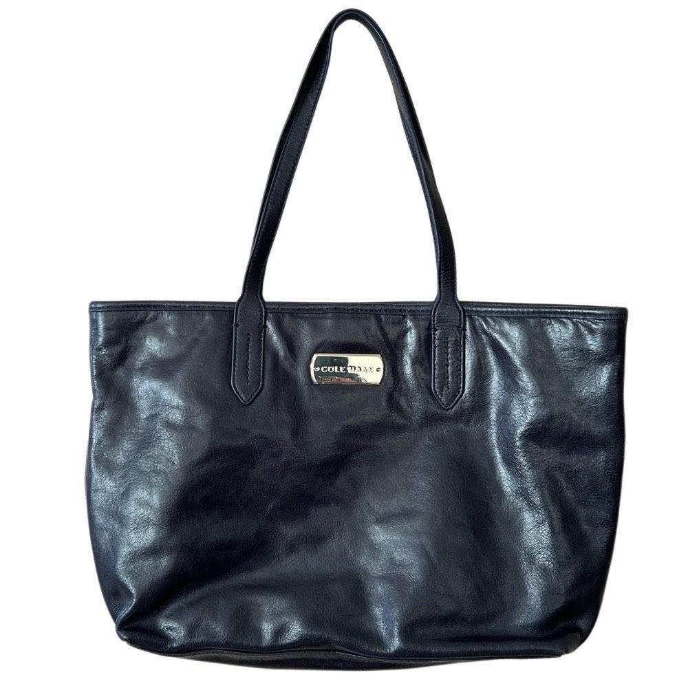 Cole Haan crackled leather navy tote bag